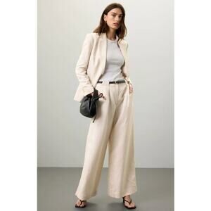 Club Monaco Wide Leg Linen Blend Trousers High Waist Relaxed Tailored Sz 12